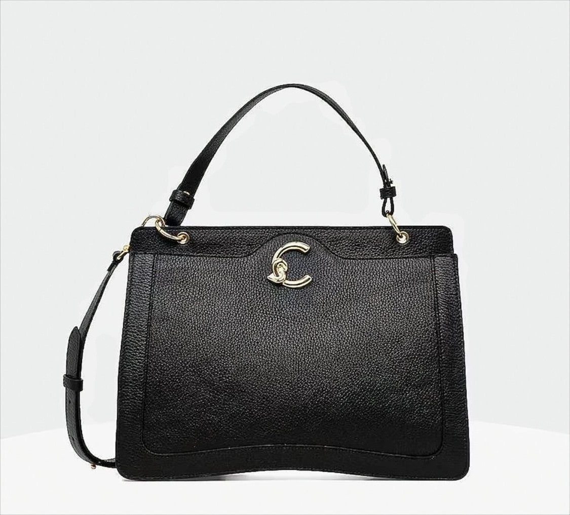 Coccinelle Structured Leather Handbag With Gold-Tone Logo
