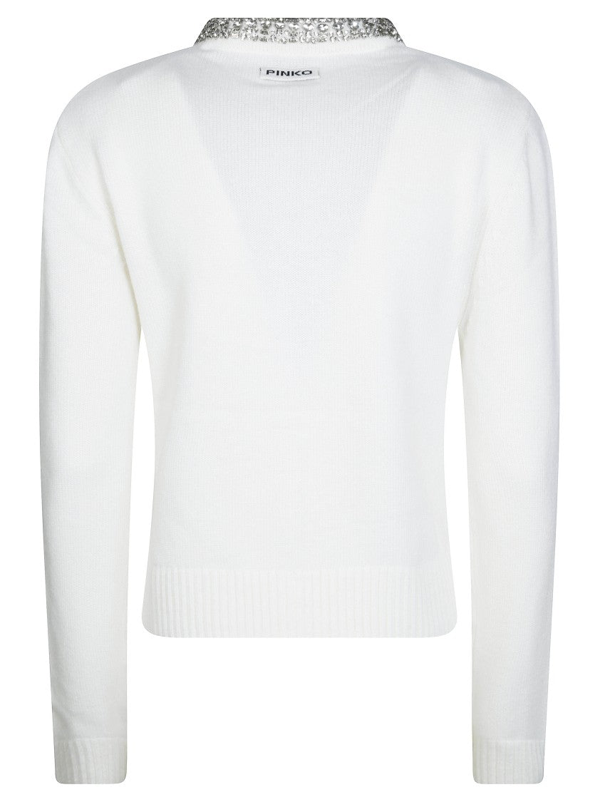 Pinko Colonia Wool-Blend Cropped Silver Cardigan