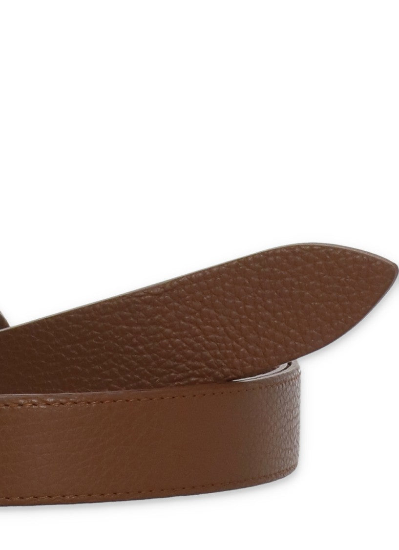 Orciani Pebbled Leather Nobuckle Belt With Sliding Ring Closure