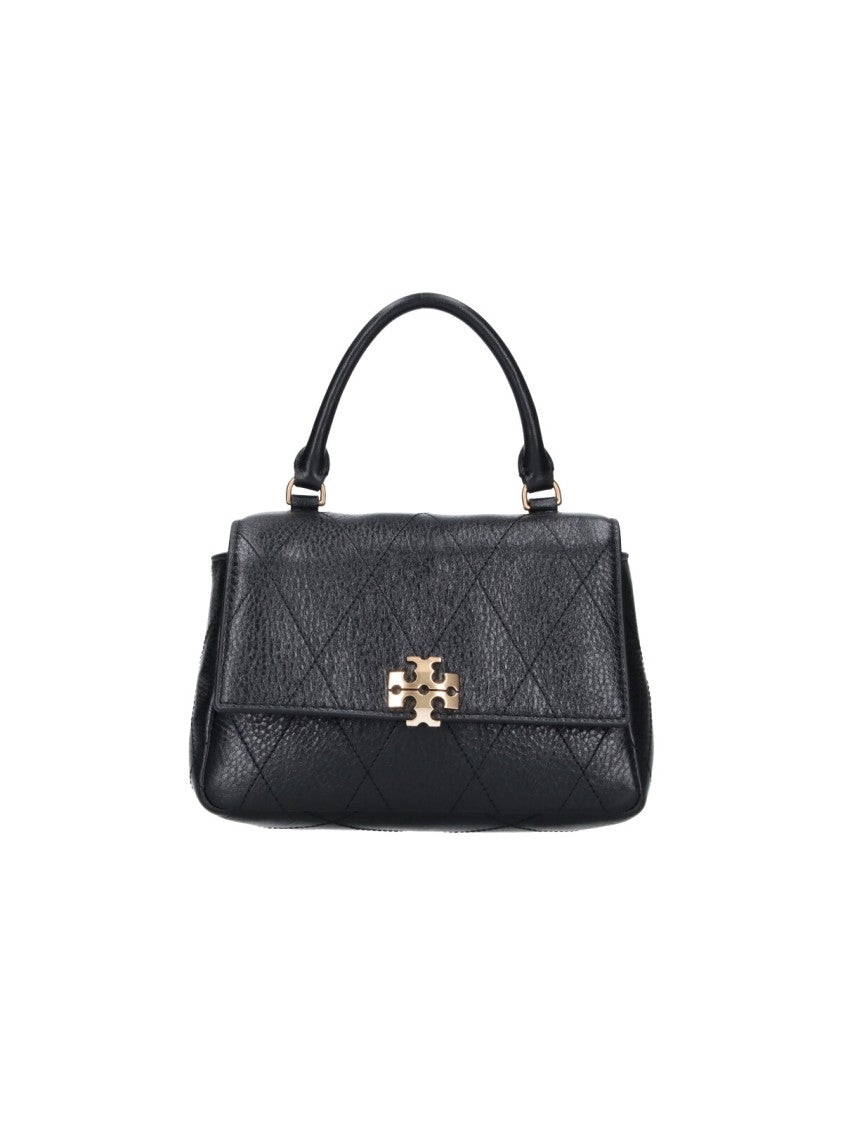 Tory Burch Mini Handbag In Black Calf Leather With Quilted Design And Chain Strap