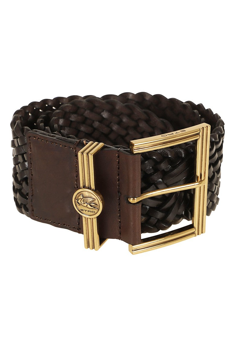Etro Pegaso Woven Leather Coin Buckle Belt