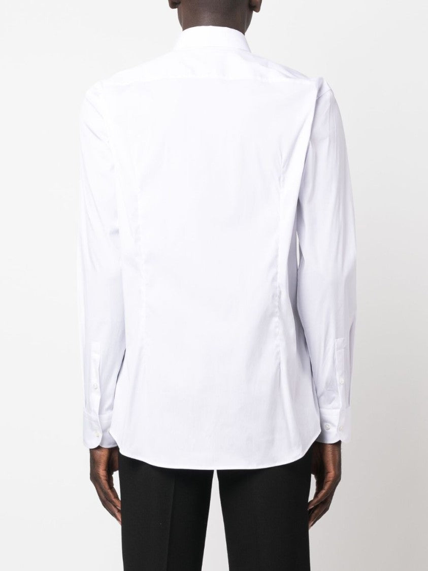 Boss Milk White Cotton Blend Shirt With Spread Collar