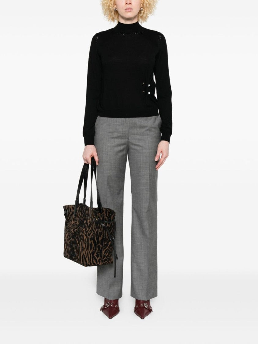 Liu Jo High-Neck Pearly Accent Black Sweater