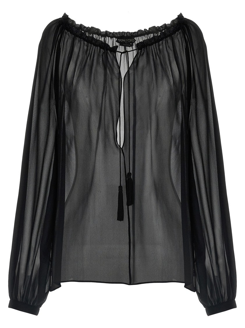 Tom Ford Flowy Silk Georgette Blouse With Adjustable Drawstring