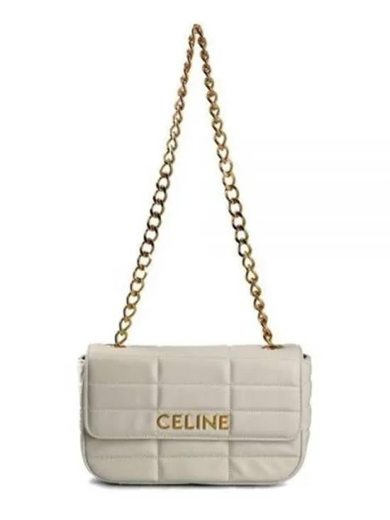 Celine Quilted Shoulder Bag With Chunky Chain Strap And Flap Closure