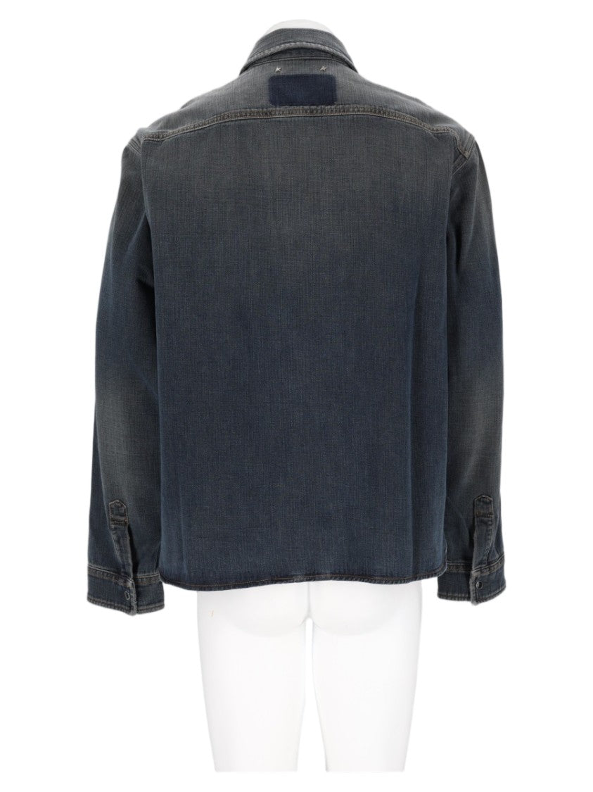 Golden Goose Faded Dark Blue Classic Collar Cotton Jacket