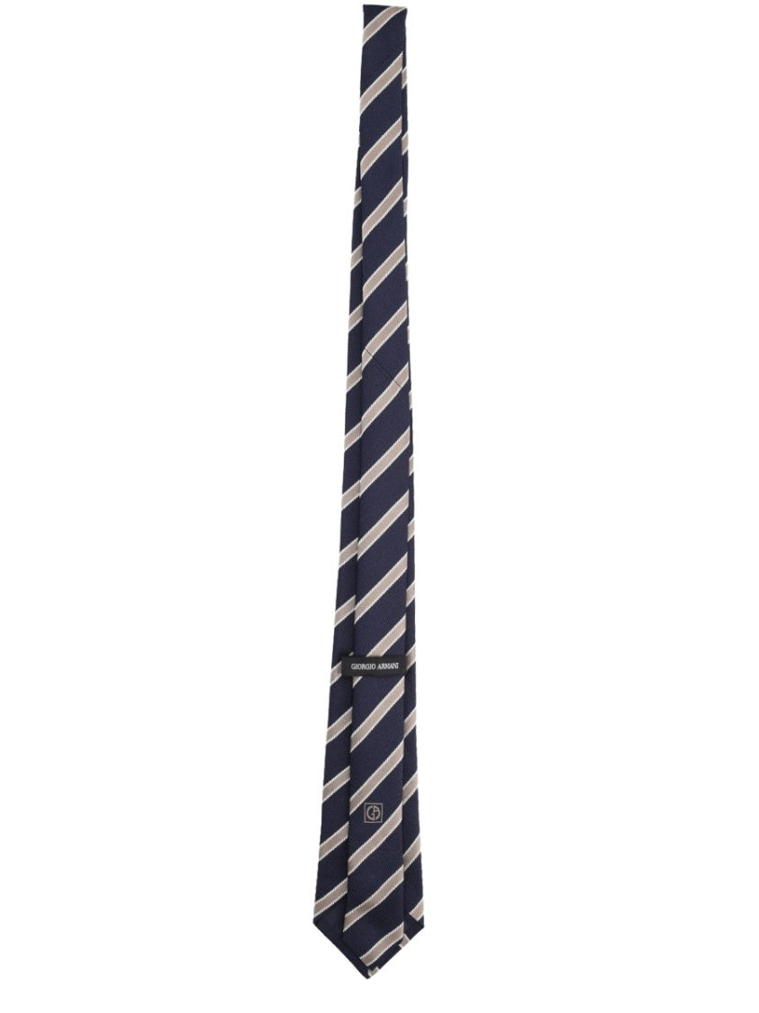 Giorgio Armani Navy Blue Diagonal Stripe Pattern Silk Tie