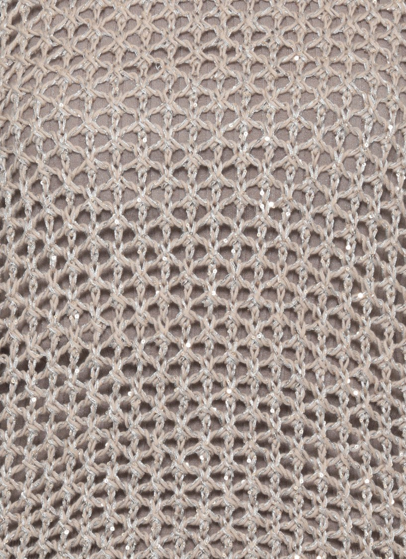 Panicale Beige Perforated Sequin Cotton Sweater