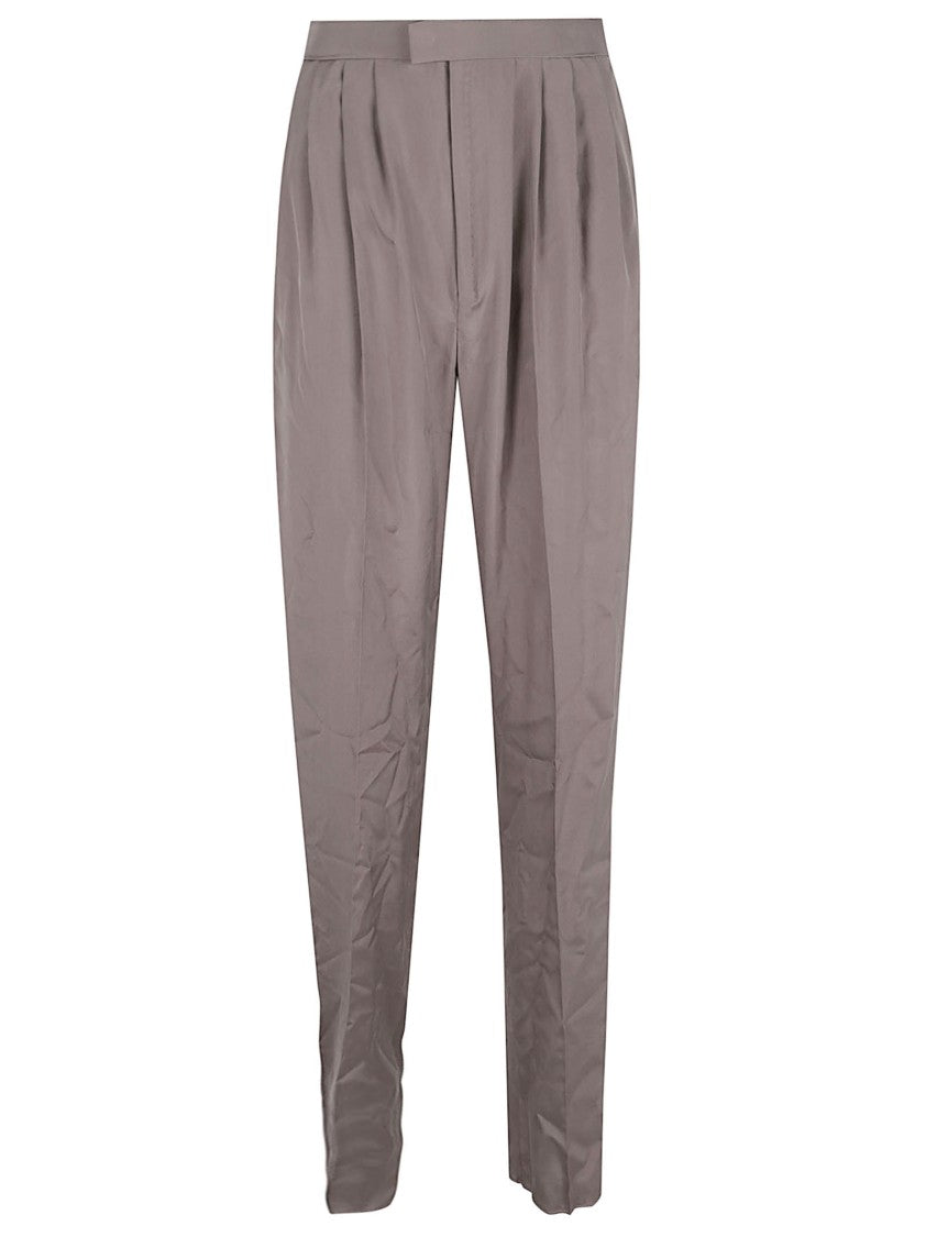 Saint Laurent High-Waisted Silk Trousers With Tapered Leg And Pleated Detail