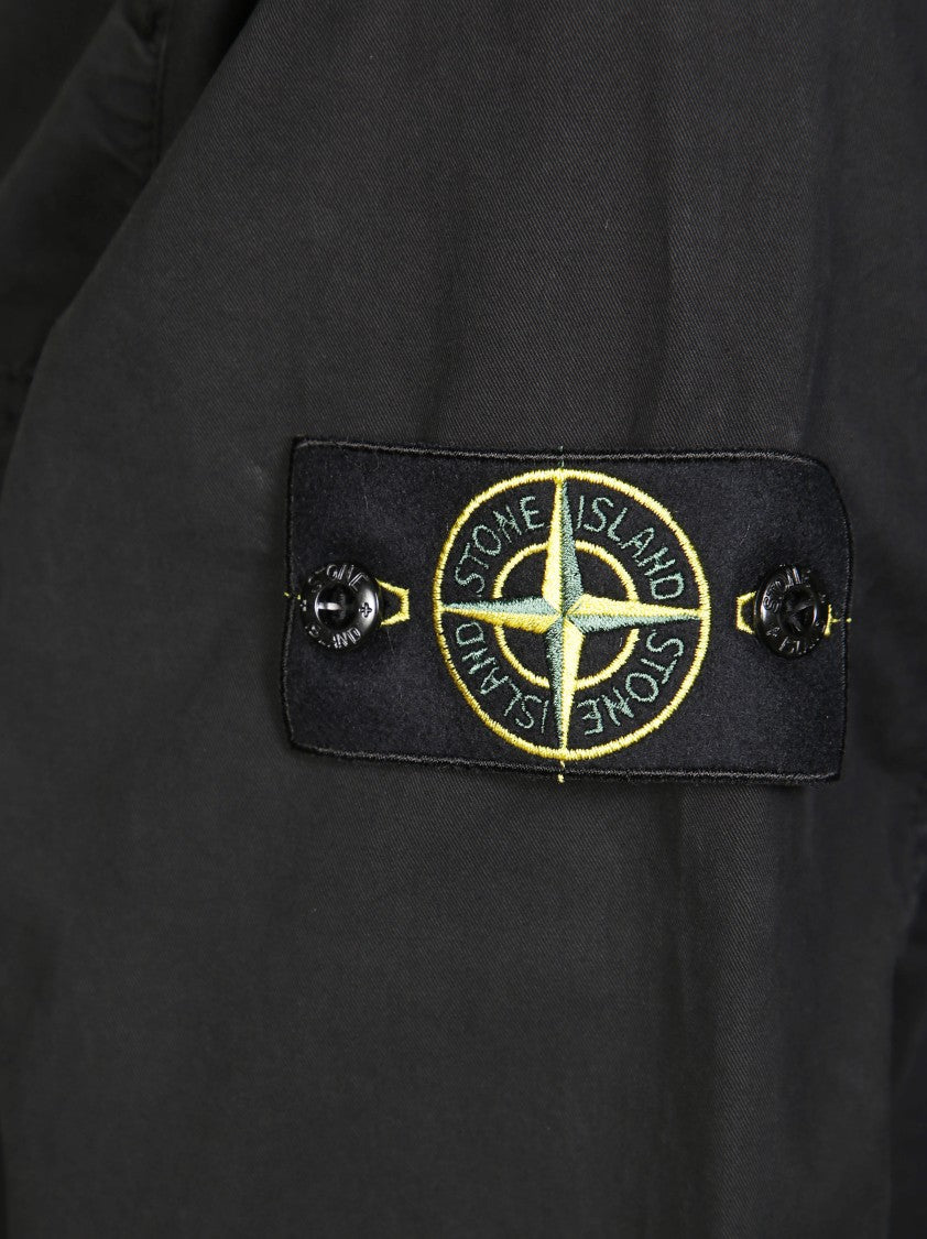 Stone Island Black Overshirt With Zip Closure