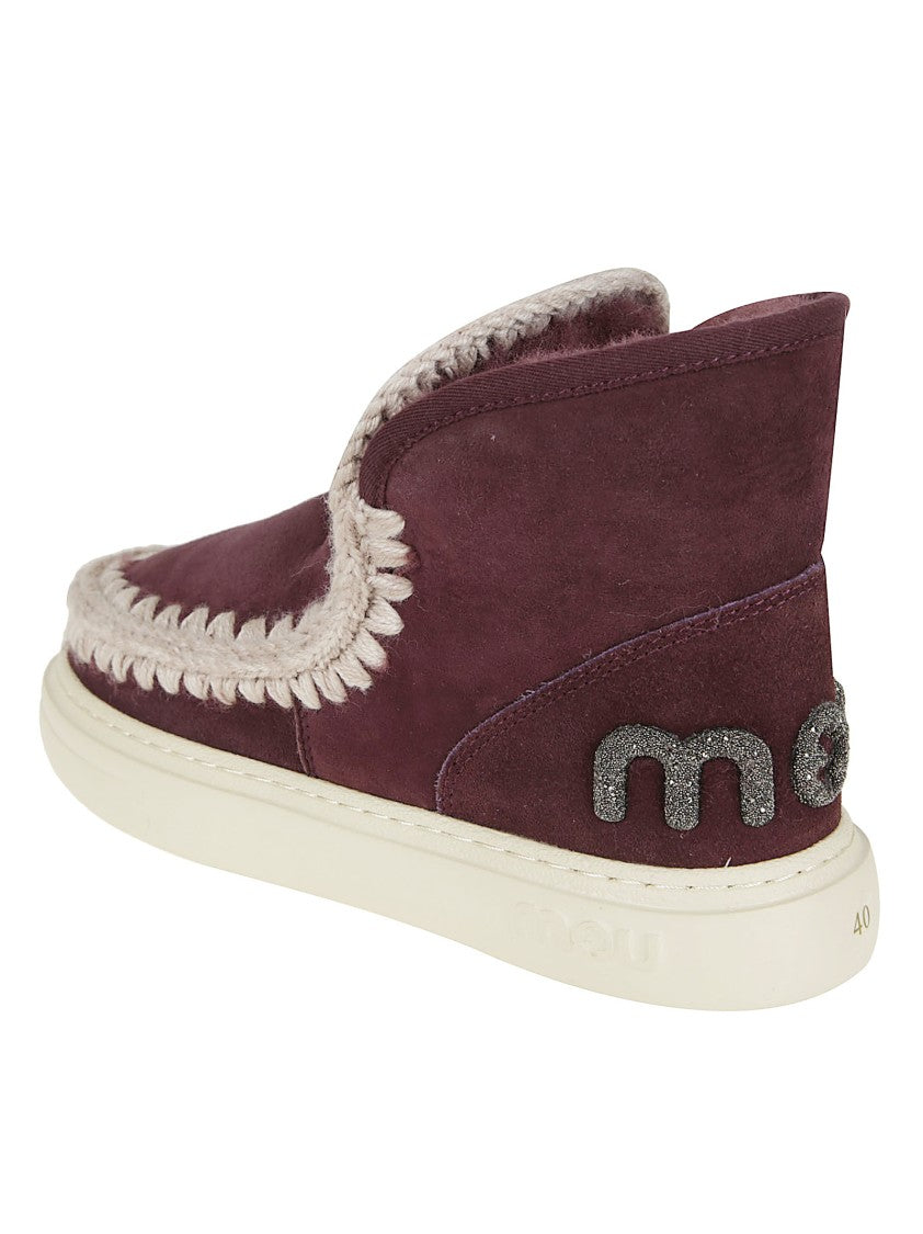 Mou Burgundy Suede Ankle Boots With Whipstitch Detailing