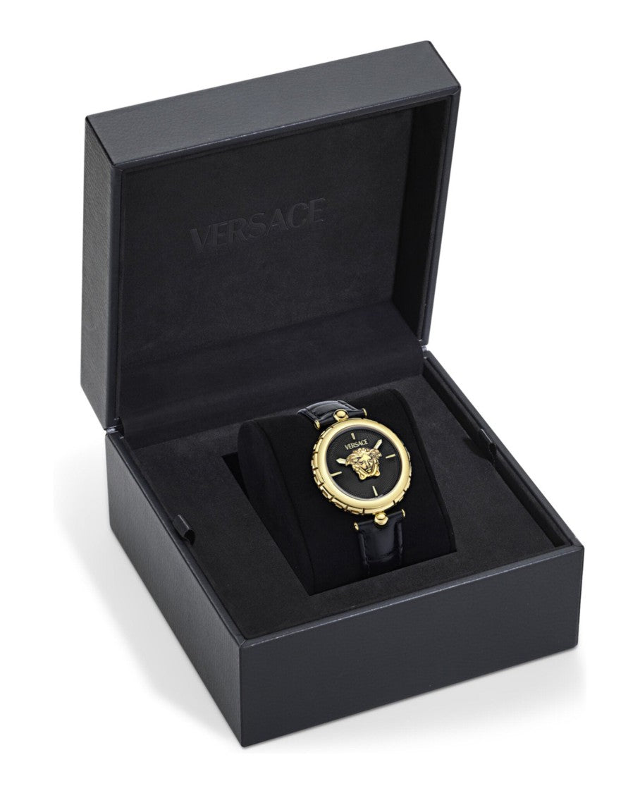 Versace Medusa Heritage Leather Watch With Gold-Plated Case And Guilloche Dial