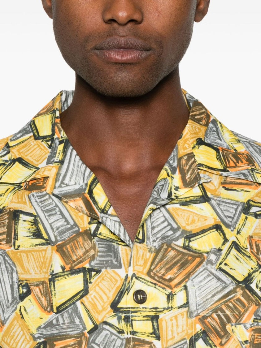 Prada Illustration-Print Short-Sleeved Shirt With Cuban Collar
