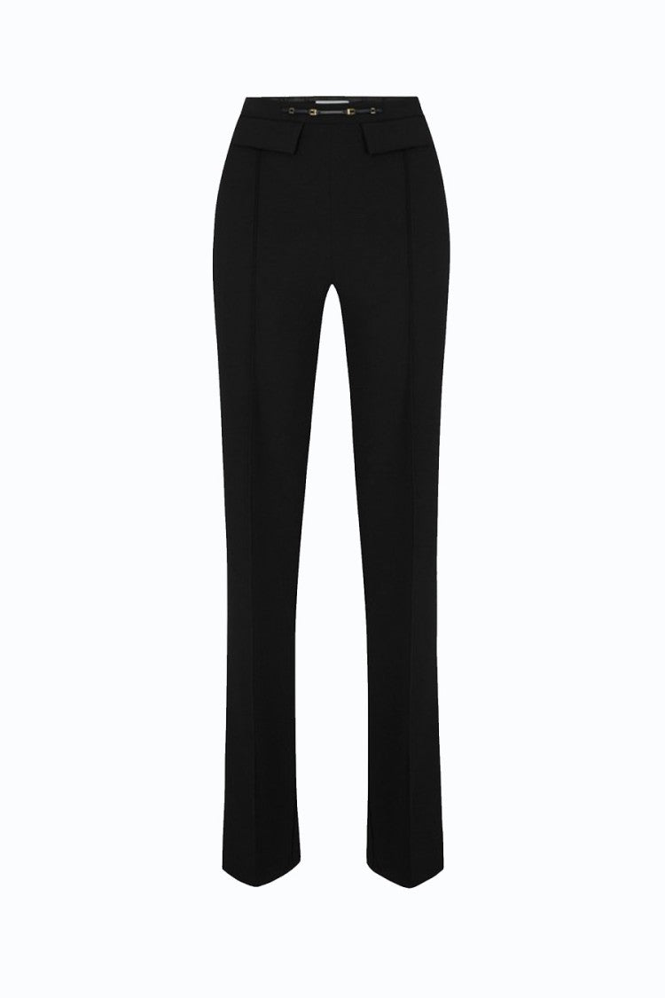 Elisabetta Franchi Black Polyester-Elastane Blend Buckle-Waist Trousers