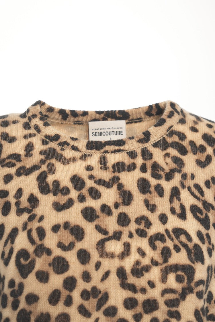 Semi Couture Animal Print Oversized Sweater With Ribbed Details