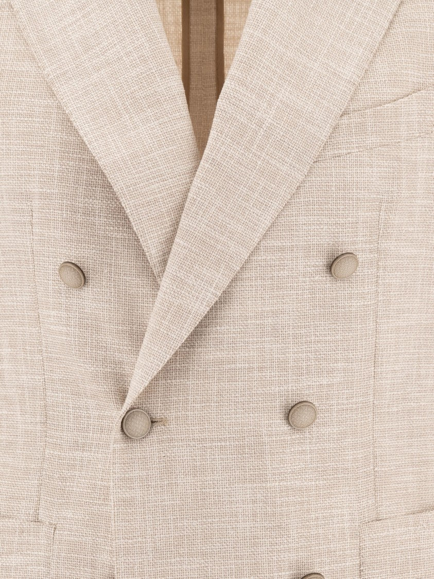 Tagliatore Double-Breasted Textured Jacket With Structured Lapel