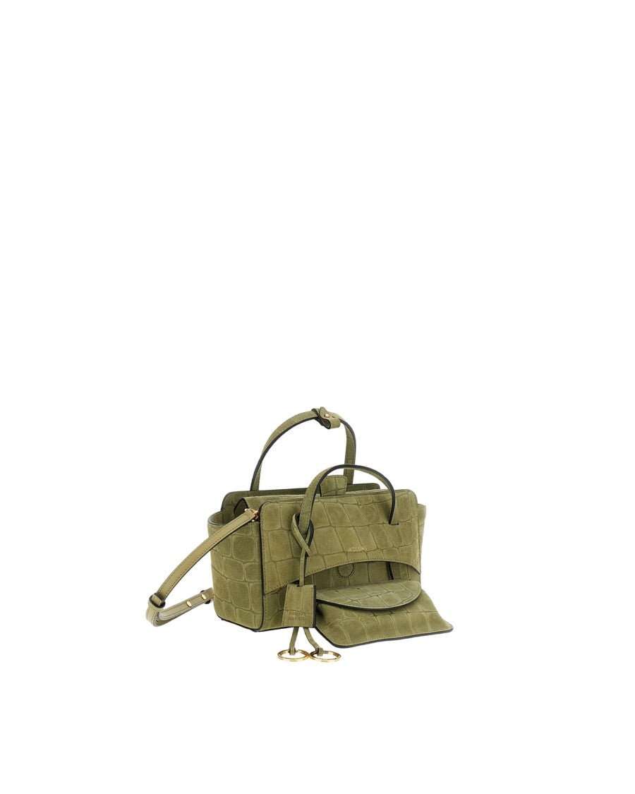 Hidesins Crocodile-Embossed Calf Leather Suede Shoulder Bag