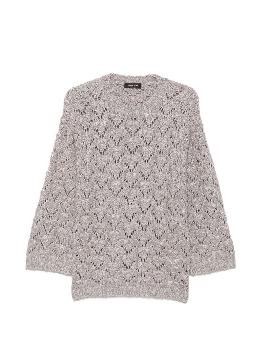 Fabiana Filippi Grey Open-Knit Boxy Ribbed Sweater