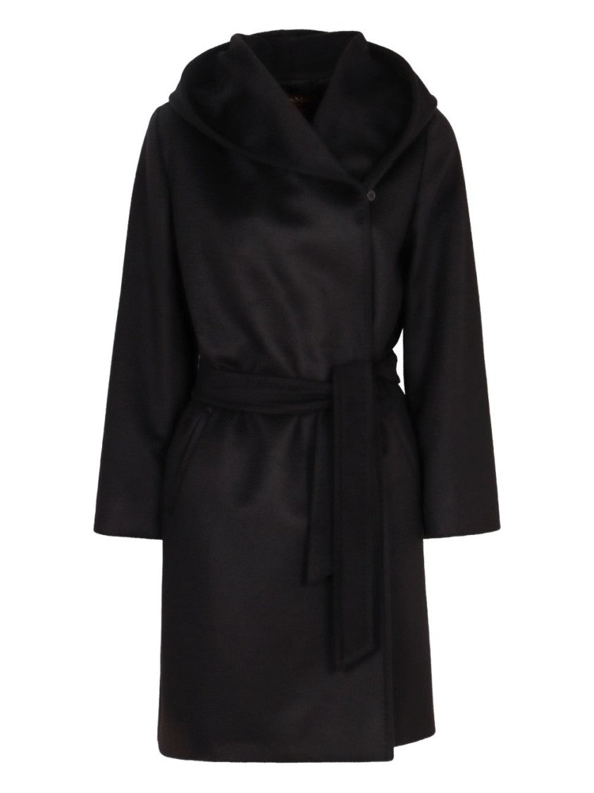 Max Mara Hooded Virgin Wool Coat With Belted Waist