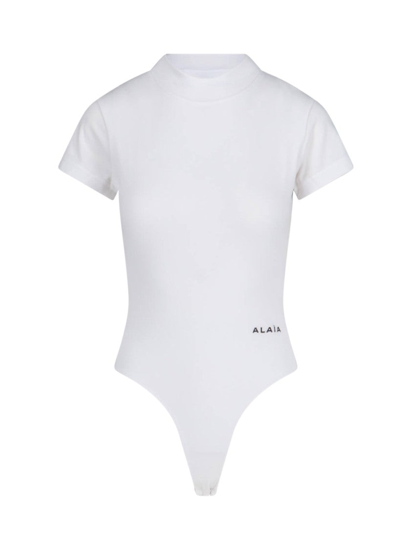 Alaïa Fitted Bodysuit With Contrasting Logo Embroidery