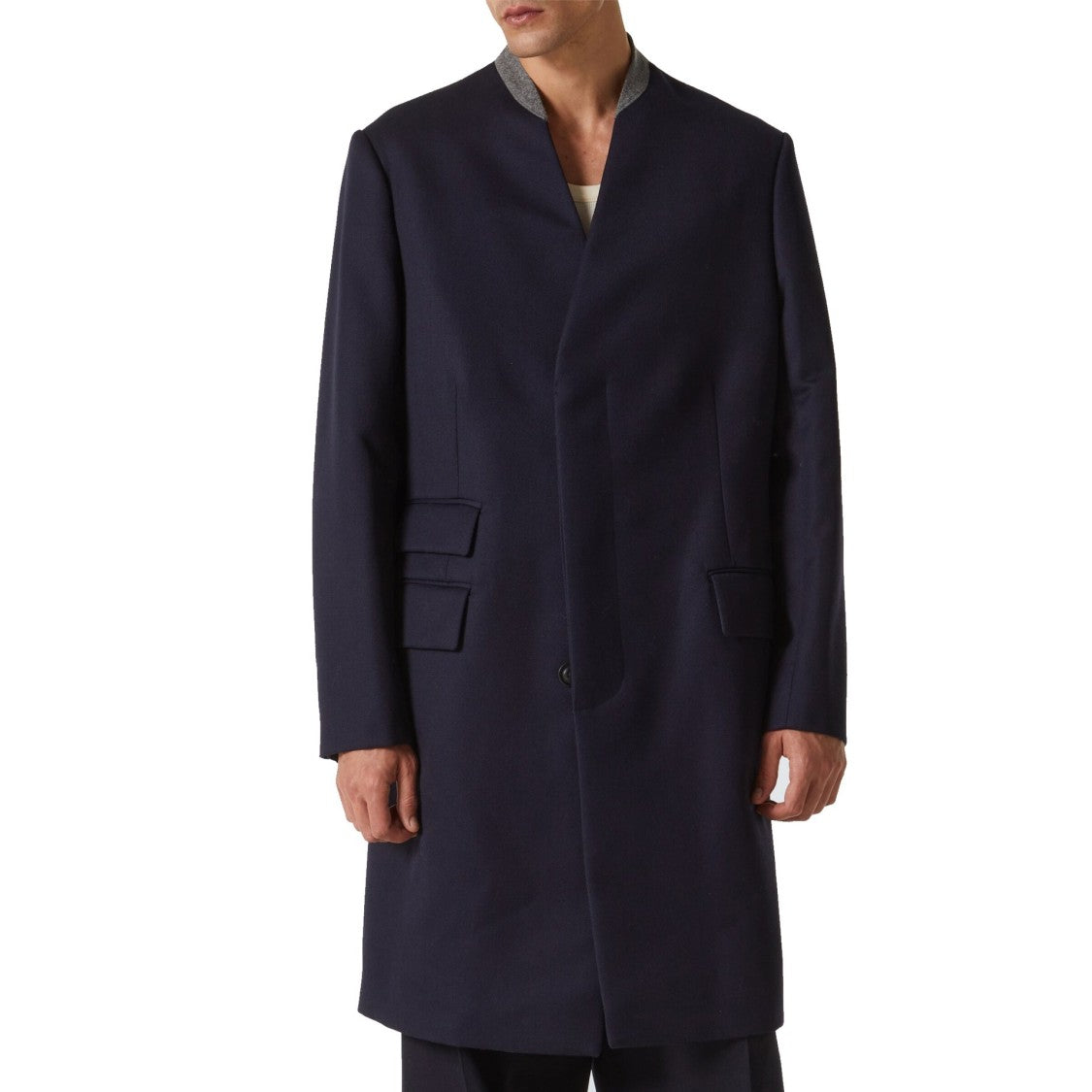 Maison Margiela Blue Wool Coat With Padded Shoulders