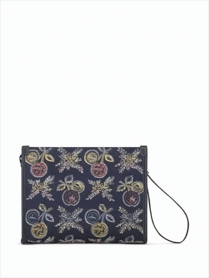 Etro Rectangular Blue Clutch With Multicolored Embroidery