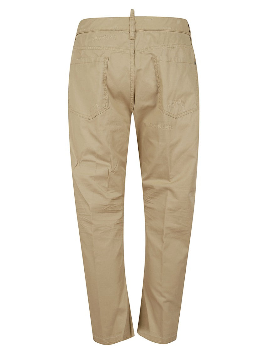 Dsquared2 Beige Cotton Cargo Pants With Distressed Detailing