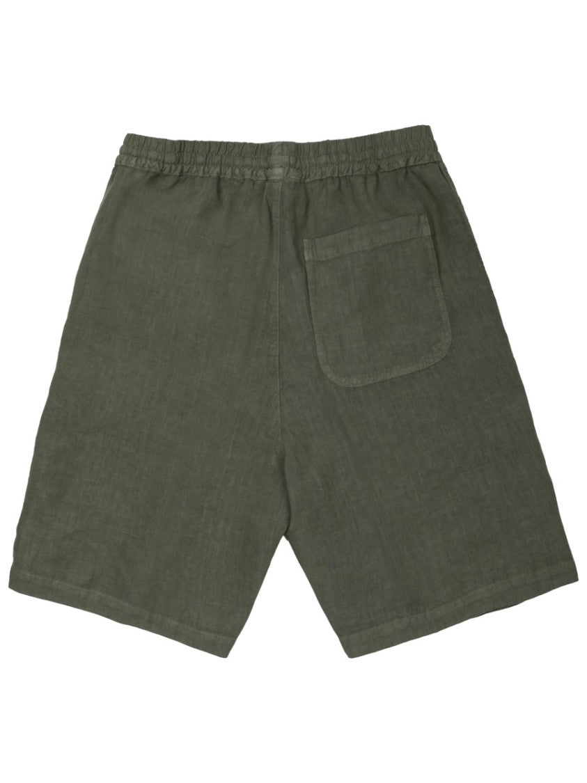 120% Lino Olive Green Linen Relaxed Shorts