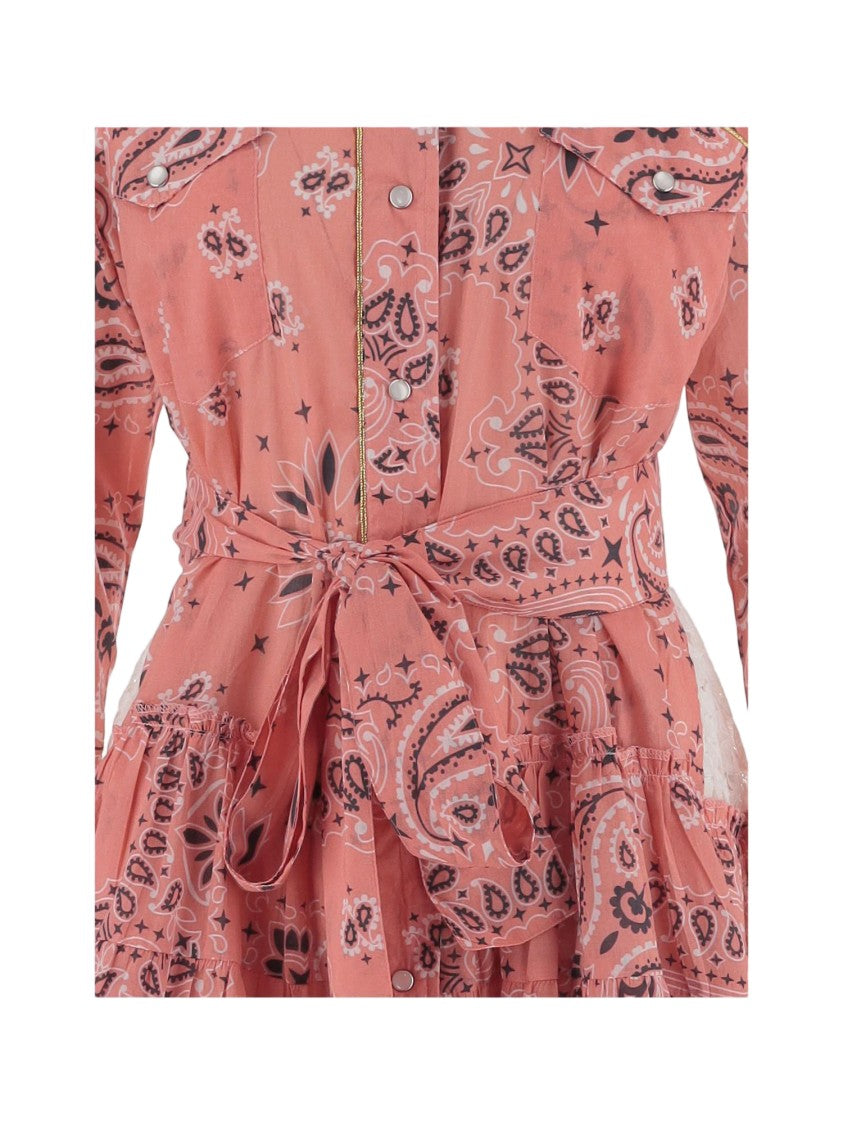 Pep's Cannes Cotton Dress With All-Over Damask Pattern And Ruffled Skirt