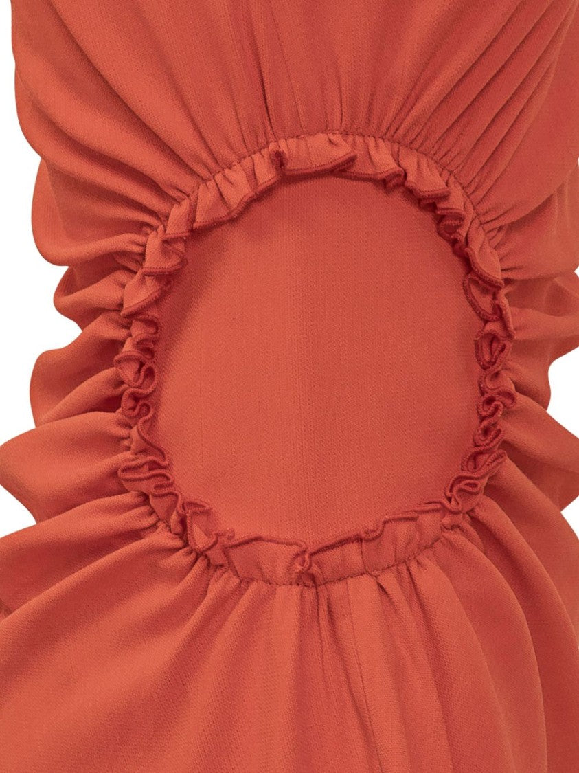 Victoria Beckham Pumpkin Orange Asymmetric Hem Dress With Round Neck