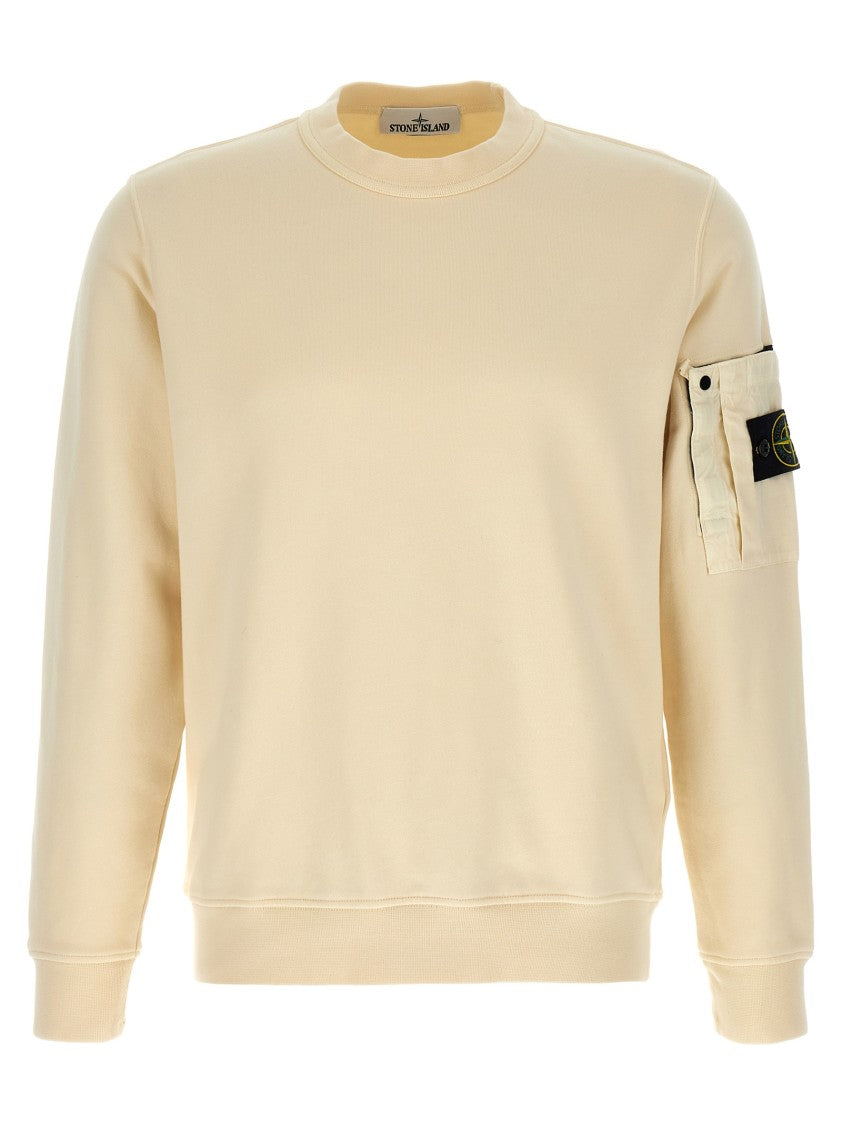 Stone Island Garment Dyed Ripstop Cotton Sweatshirt With Logo Pocket