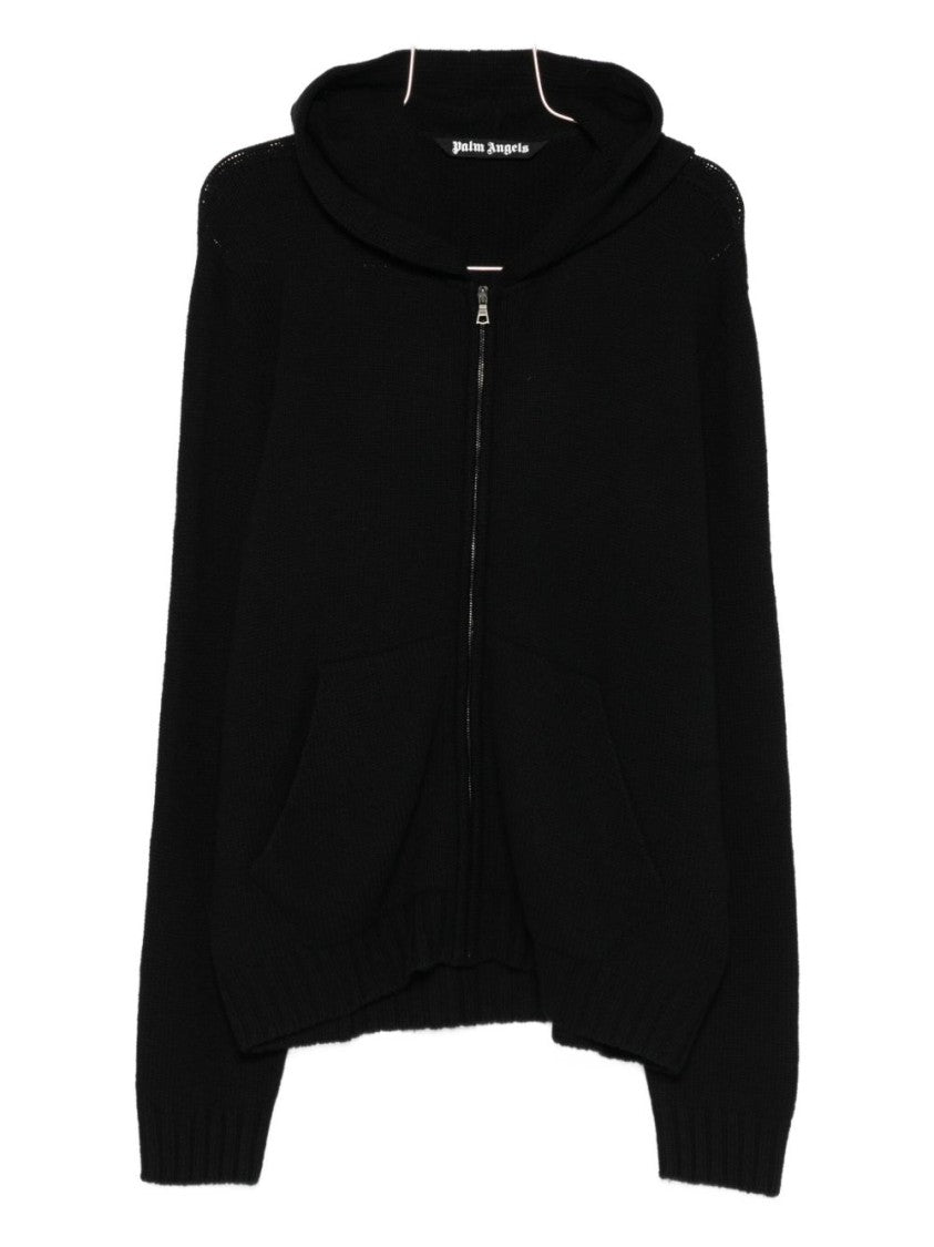 Palm Angels Black Zip-Up Hoodie With Bold Gothic Logo