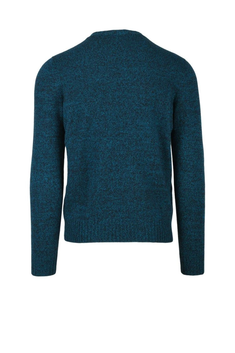 Drumohr Crew Neck Lambskin Sweater - Black/Turquoise