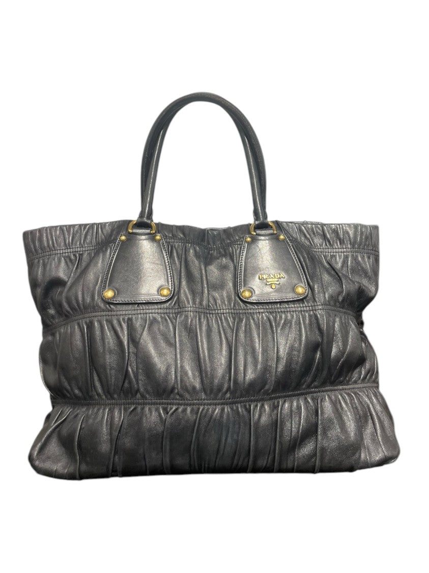 Prada Textured Black Leather Shopper Bag
