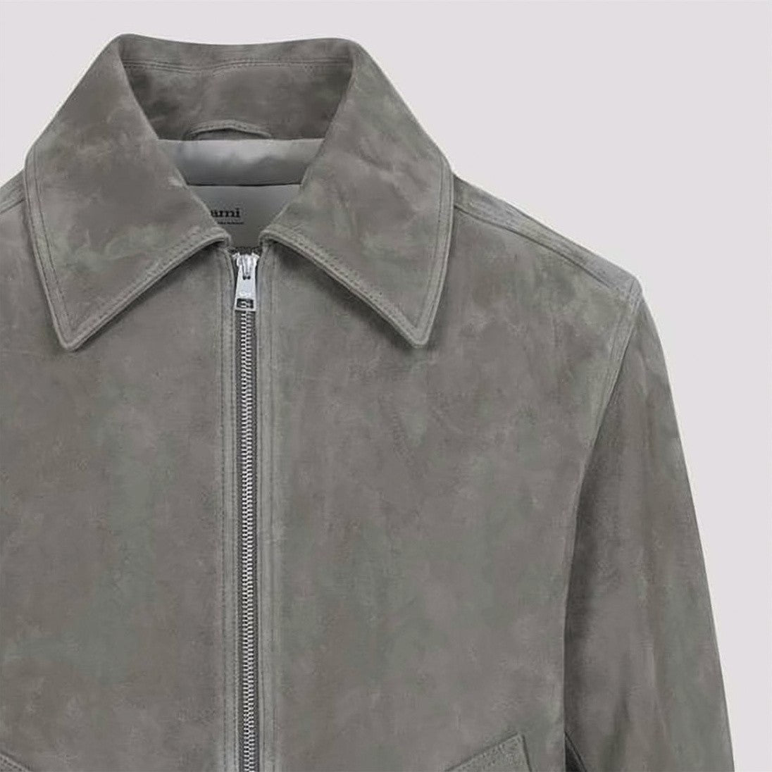 Ami Paris Smooth Suede Finish Jacket With Classic Collar