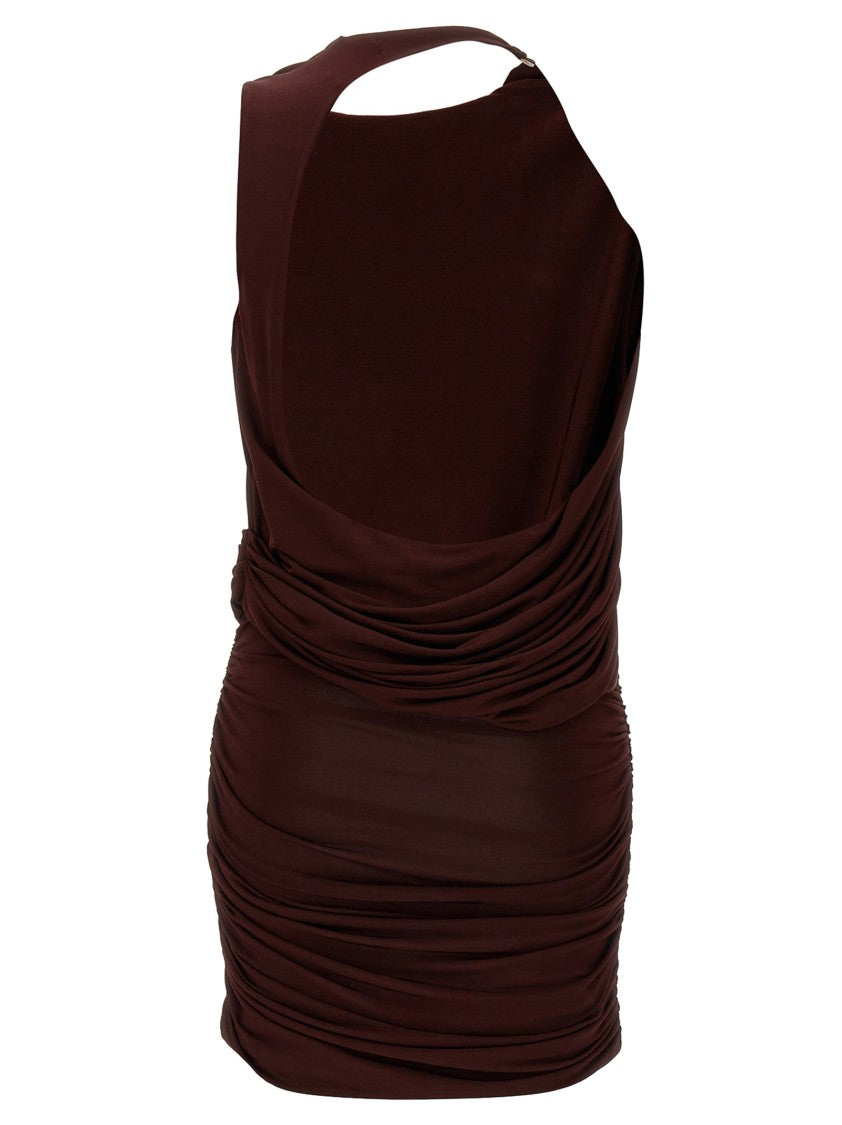 Magda Butrym Burgundy Ruffled Mini Dress With Draping