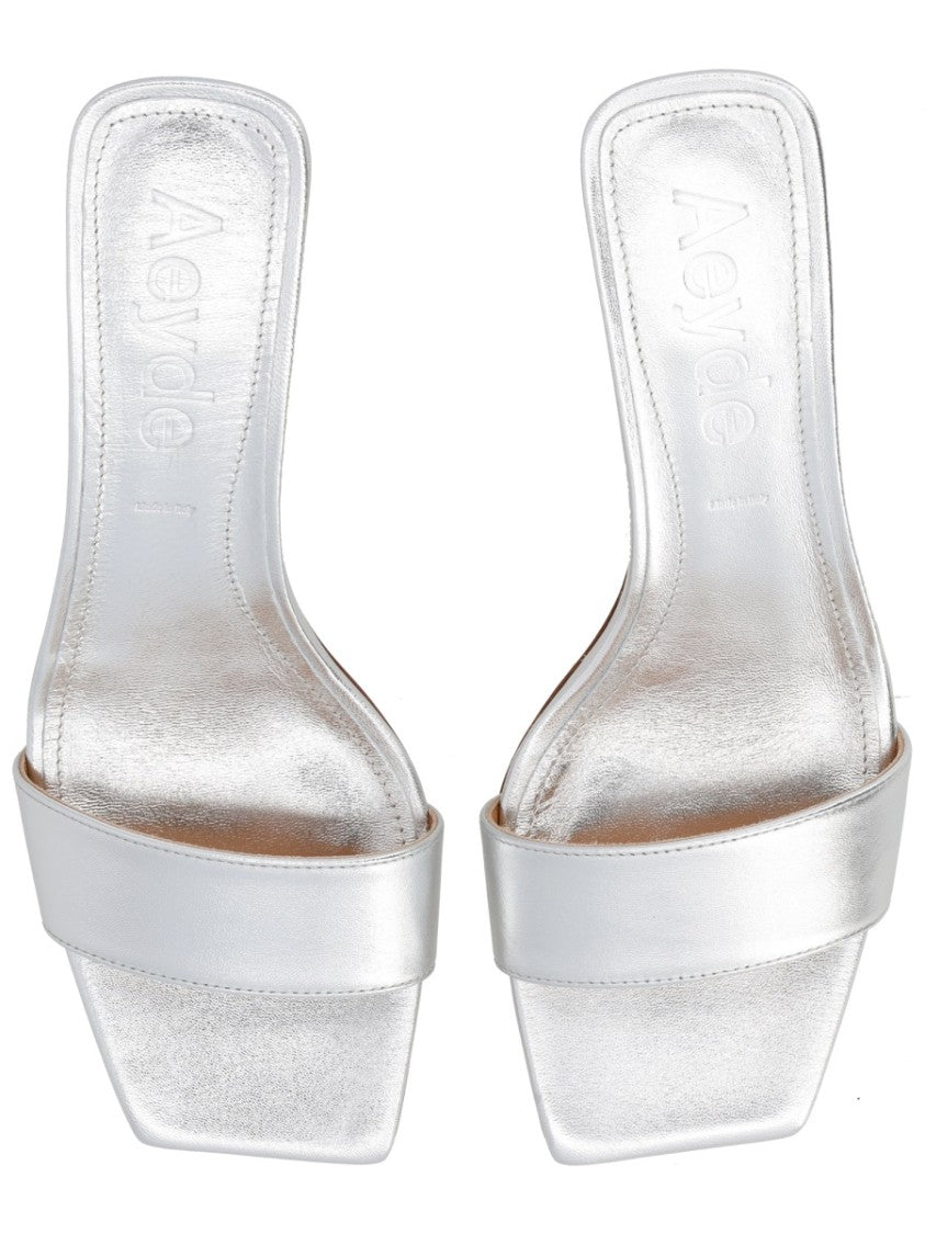 Aeydē Neutrals Gilly Square Toe Metallic Sandals