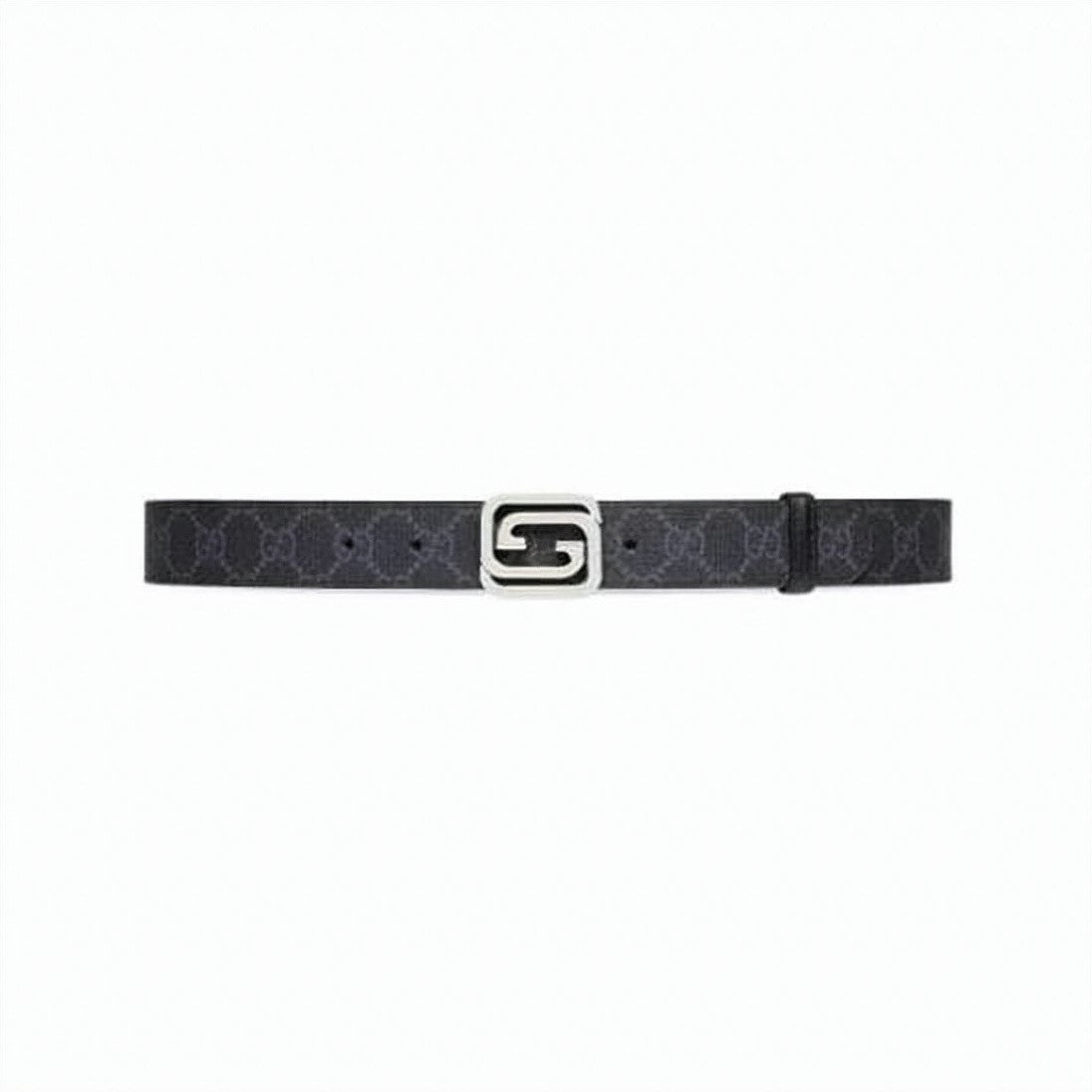 Gucci Canvas And Leather Belt With Rectangular Metallic Buckle