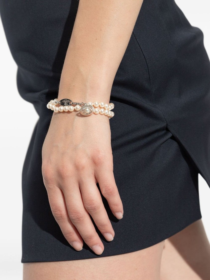 Vivienne Westwood Beige Faux Pearl Orb Plaque Bracelet