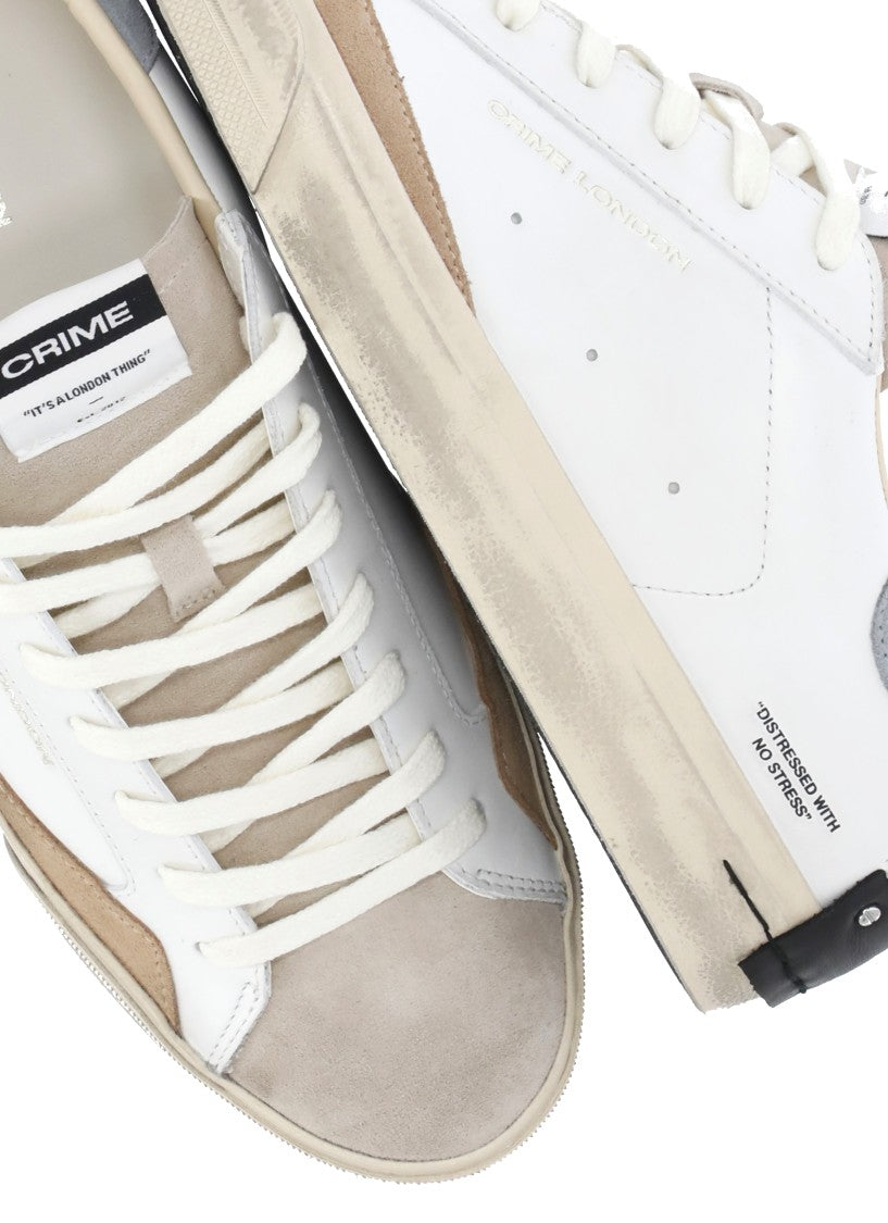 Crime London White Distressed Lo Suede Sneakers