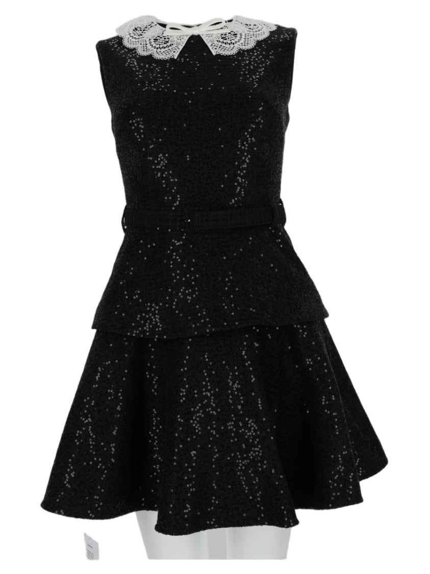 Self-Portrait Textured Mini Dress With Lace Collar And Fitted Bodice