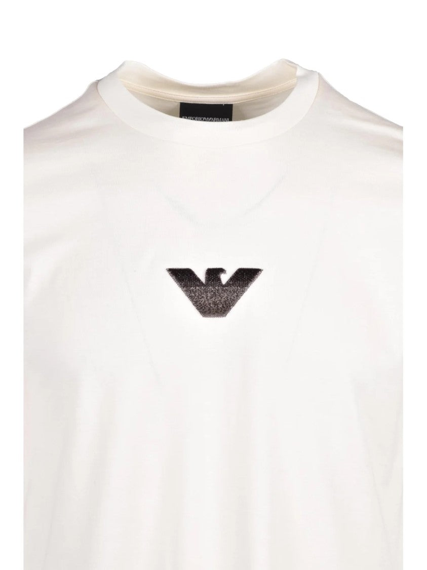 Emporio Armani Cream Cotton Emblem T-Shirt