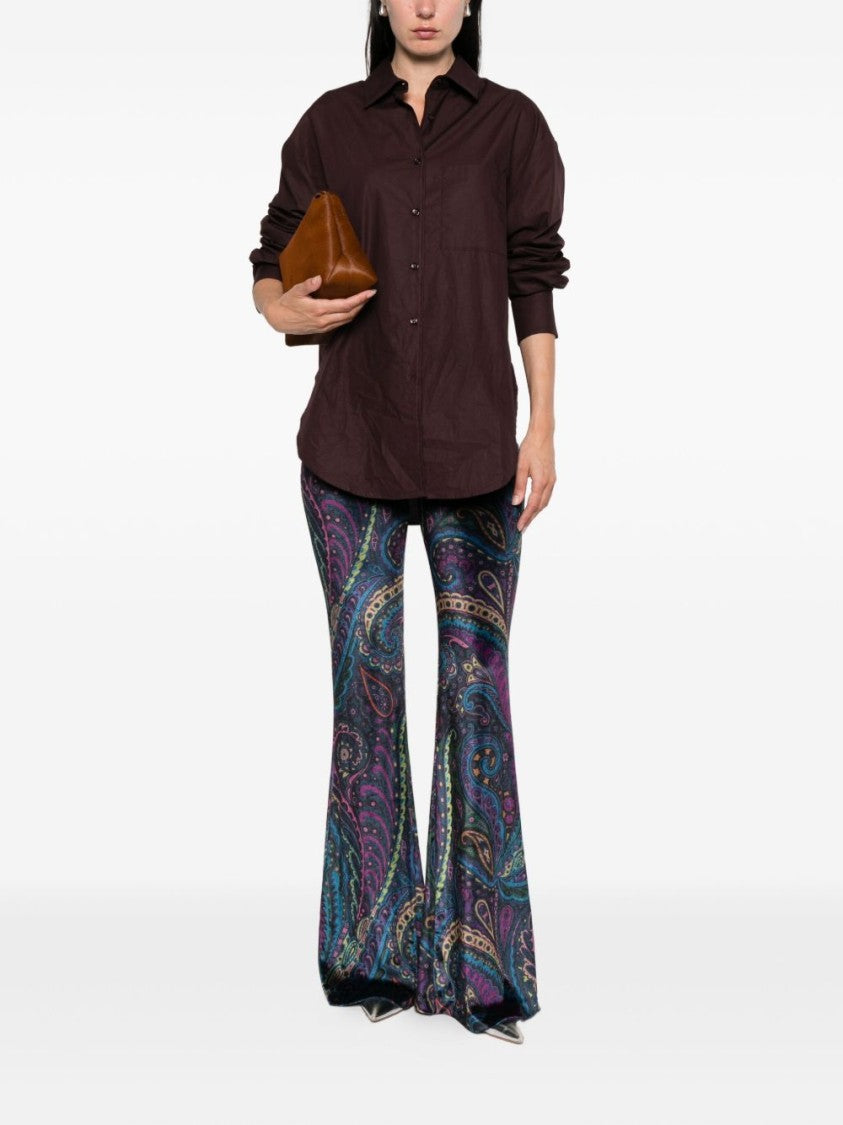 Etro Multicolor Paisley Print Stretch Chenille Flared Trousers