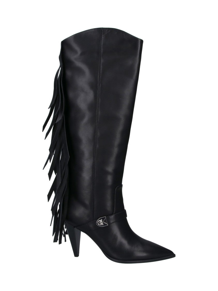 Pinko Black Vane 03 Fringed Leather Boots