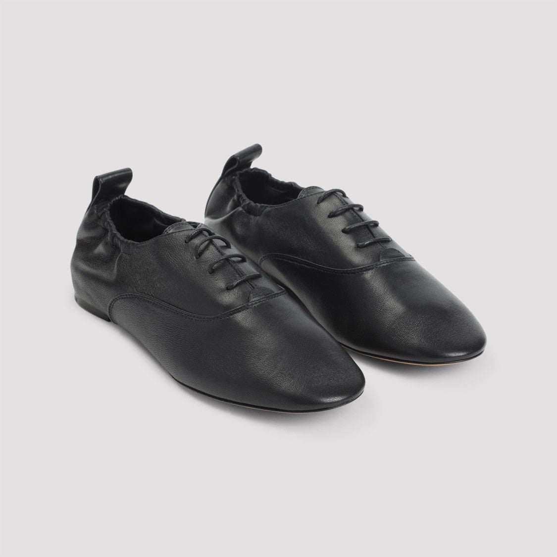 Lanvin Pointed-Toe Leather Flats With Gathered Elastic Collar