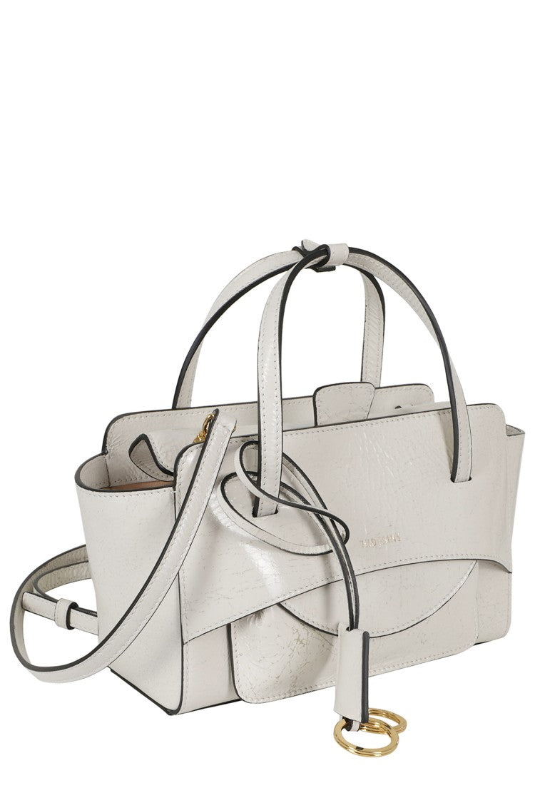 Hidesins White Small Flap Double Handle Leather Handbag