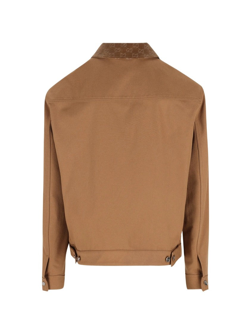 Gucci Brown Zip-Up Monogram Tailored Casual Jacket