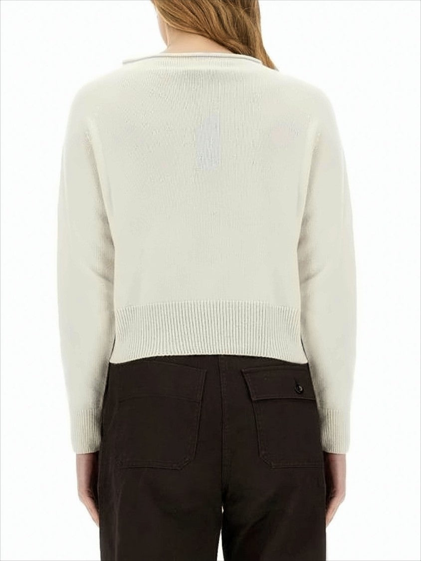Margaret Howell White Cashmere-Cotton Blend Sweater With Boat Neckline