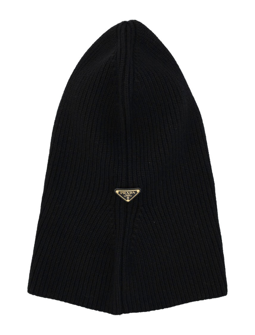 Prada Ribbed Knit Hood With Iconic Triangle Logo