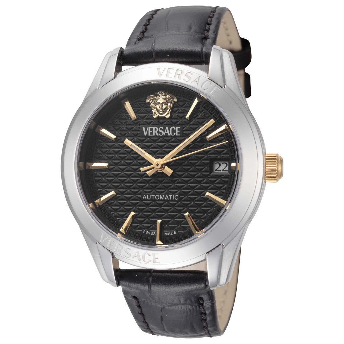 Versace Greca Classic Automatic Timepiece With Textured Black Dial